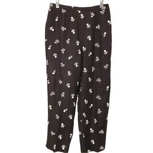 Black Linen Pants Embroidery Accent